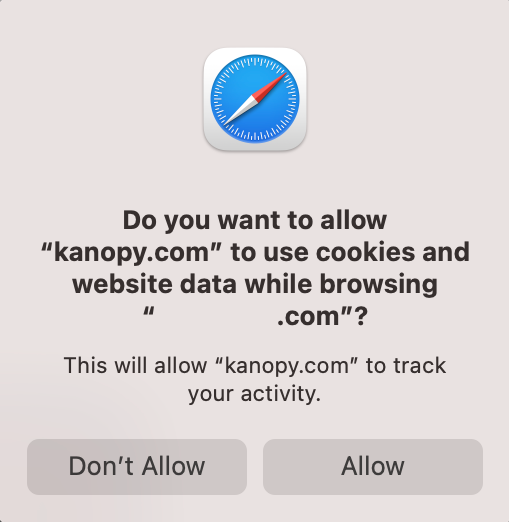 'use cookies and website data' prompt from Safari