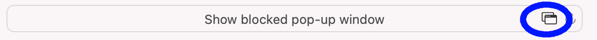'Show blocked Pop-up window' message from Safari