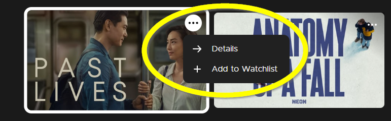 Title art on shelf with options menu activated and 'add to watchlist' option highlighted