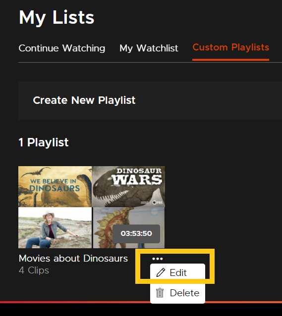 edit custom playlist option
