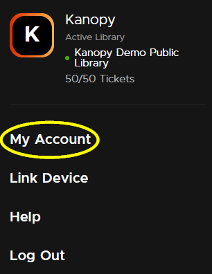 account menu with my account highlighted