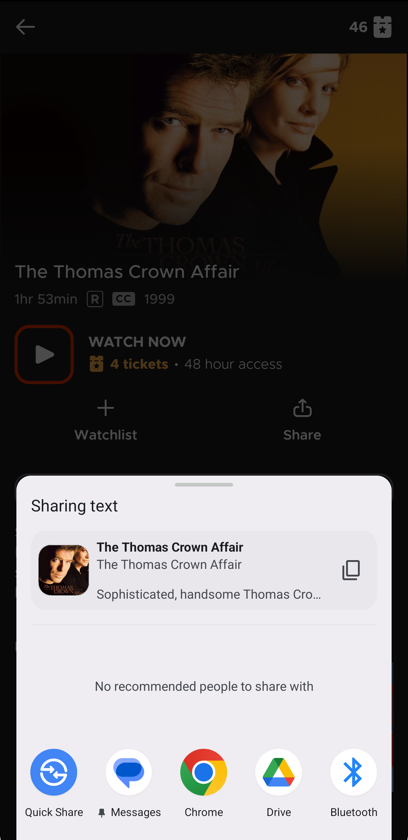 Share options menu on an Android phone