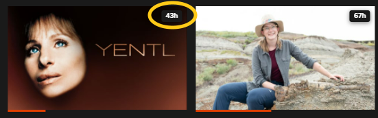 image de film de Yentl avec 43 heures affichées dans le coin supérieur droit